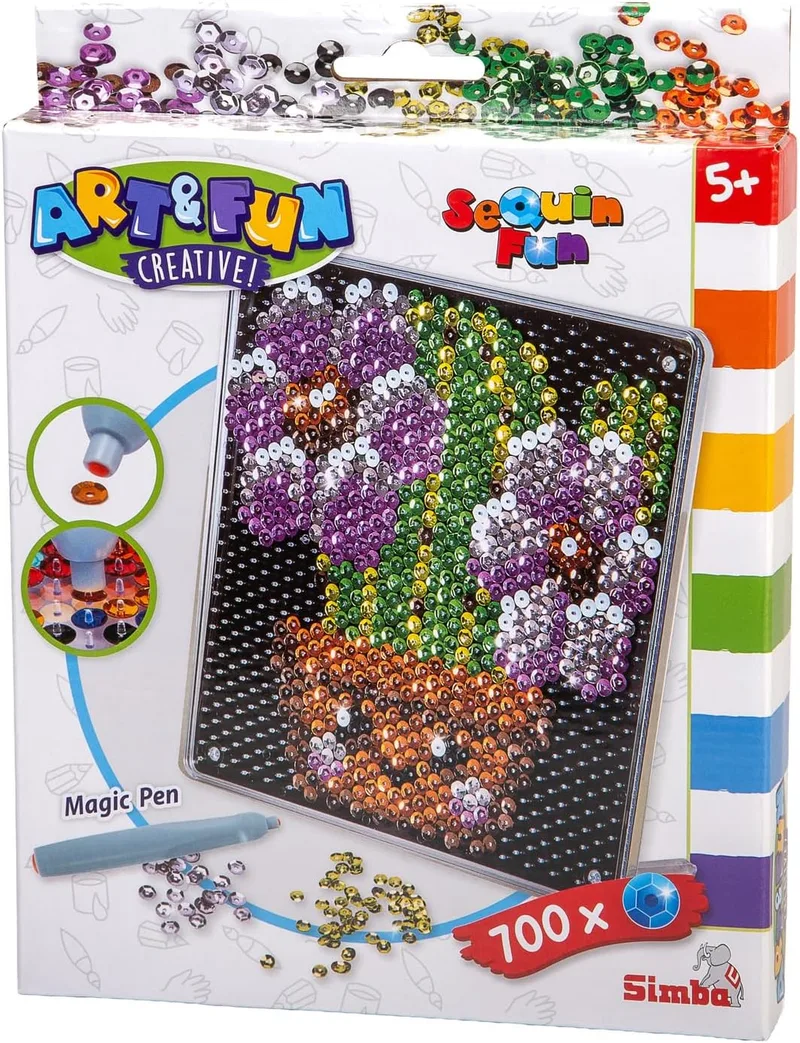 Simba ▫️ Art & Fun Sequin Fun - Kit de trabalhos manuais com 700 lantejoulas brilhantes, placa de 18 x 18 cm, incluindo caneta marcadora, mosaico criativo para crianças a partir dos 5 anos
