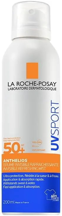 La Roche-Posay ▫️ Anthelios UV Sport Bruma invisível refrescante FPS 50+ com vitamina E, glicerina e água termal, para todos os tipos de pele, 200 ml