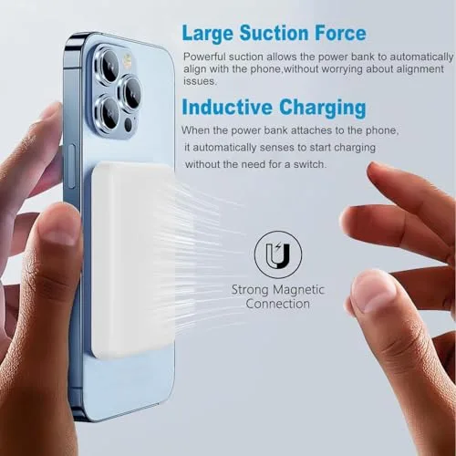 Karlayer ▫️ Bateria externa para MagSafe, bateria externa magnética sem fios de 10 000 mAh com função de carregamento rápido, bateria externa portátil sem fios com USB-C para a série iPhone 12, 13, 14, 15, 16 e 17 2