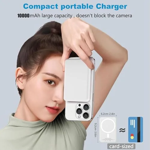 Karlayer ▫️ Bateria externa para MagSafe, bateria externa magnética sem fios de 10 000 mAh com função de carregamento rápido, bateria externa portátil sem fios com USB-C para a série iPhone 12, 13, 14, 15, 16 e 17 3