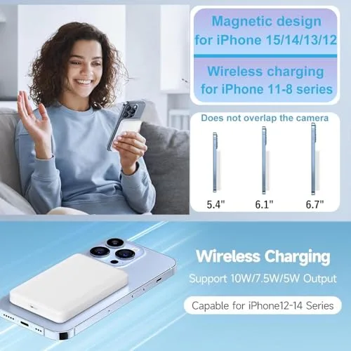 Karlayer ▫️ Bateria externa para MagSafe, bateria externa magnética sem fios de 10 000 mAh com função de carregamento rápido, bateria externa portátil sem fios com USB-C para a série iPhone 12, 13, 14, 15, 16 e 17 5