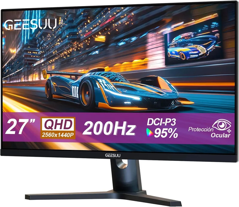 GEESUU ▫️ Monitor de jogos de 27 polegadas, ecrã de computador para PC 200 Hz, QHD 1440p, IPS, 95% DCI-P3, luz azul reduzida, azul claro, cintilação, HDMI 2.1 e DP 1.4