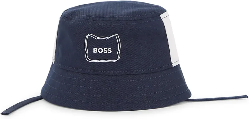 BOSS ▫️ Gorro de algodão orgânico, estampado, para menino, azul cargo, 44
