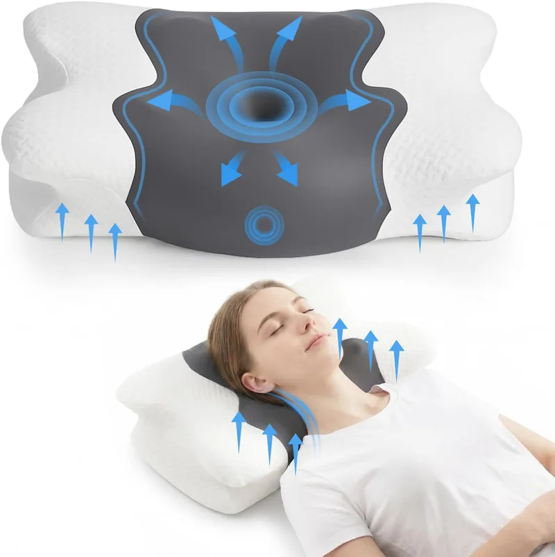COSYLAND ▫️ Almofada Cervical e para o Pescoço - Espuma viscoelástica, design em forma de borboleta com apoio ergonómico e respirável, para dormir de lado, de barriga para cima e de barriga para baixo, 60 x 40 x 10/13 cm