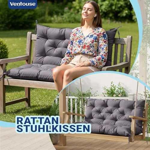 Ventouse ▫️ Banco de jardim impermeável com almofada para as costas: mobiliário de jardim, baloiço de jardim para quem adora decoração exterior (cinzento escuro, 120 x 100 cm) 4