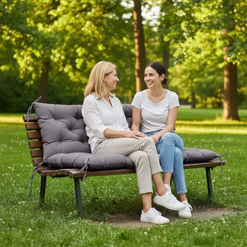 Ventouse ▫️ Banco de jardim impermeável com almofada para as costas: mobiliário de jardim, baloiço de jardim para quem adora decoração exterior (cinzento escuro, 120 x 100 cm) 6