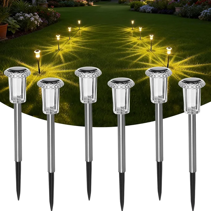 sylvwin ▫️ Luzes LED solares para jardim, candeeiros solares para jardim exterior, conjunto de 6 luzes solares para jardim em branco quente, IP44 à prova de água para relvado, uso exterior, jardim, pátio
