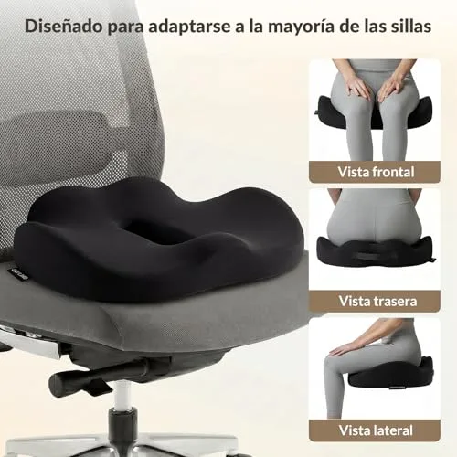COSYLAND ▫️ Almofada para Cadeira de Escritório, Almofada Ergonómica para o Cóccix em Espuma Viscoelástica, Almofada de Assento Ideal para Cadeiras de Computador, Gaming e Automóvel, Capa Lavável, Preto, 44×37×10,5 cm 2