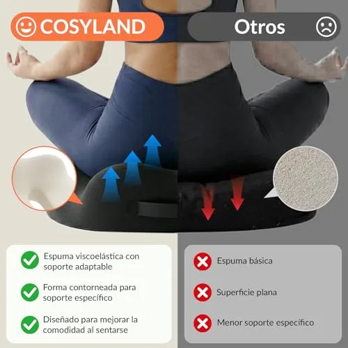 COSYLAND ▫️ Almofada para Cadeira de Escritório, Almofada Ergonómica para o Cóccix em Espuma Viscoelástica, Almofada de Assento Ideal para Cadeiras de Computador, Gaming e Automóvel, Capa Lavável, Preto, 44×37×10,5 cm 6