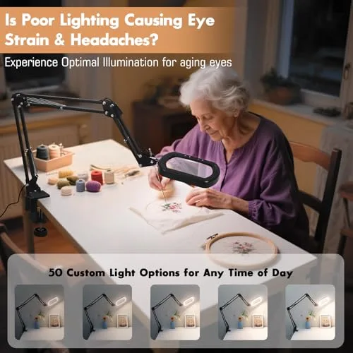 SAVSOO ▫️ Lupa de 3 braços com luz para fabricantes e amadores – Lente quadrada de vidro, lâmpada de lupa regulável, detalhes nítidos sem distorção, grande distância de trabalho para soldadura precisa 4