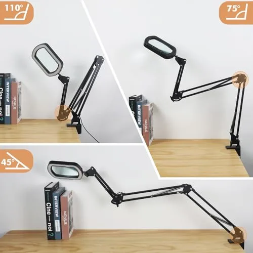 SAVSOO ▫️ Lupa de 3 braços com luz para fabricantes e amadores – Lente quadrada de vidro, lâmpada de lupa regulável, detalhes nítidos sem distorção, grande distância de trabalho para soldadura precisa 6
