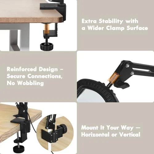 SAVSOO ▫️ Lupa de 3 braços com luz para fabricantes e amadores – Lente quadrada de vidro, lâmpada de lupa regulável, detalhes nítidos sem distorção, grande distância de trabalho para soldadura precisa 7