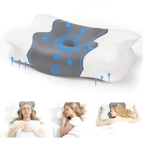 COSYLAND ▫️ Almofada Cervical e para o Pescoço - Espuma viscoelástica, design em forma de borboleta com apoio ergonómico e respirável, para dormir de lado, de barriga para cima e de barriga para baixo, 60 x 40 x 10/13 cm, cinzento 2