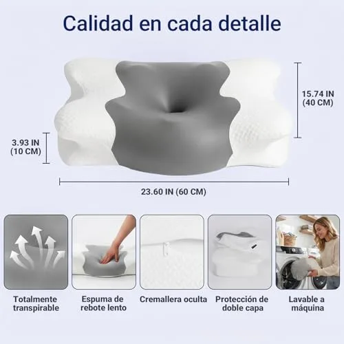 COSYLAND ▫️ Almofada Cervical e para o Pescoço - Espuma viscoelástica, design em forma de borboleta com apoio ergonómico e respirável, para dormir de lado, de barriga para cima e de barriga para baixo, 60 x 40 x 10/13 cm, cinzento 3