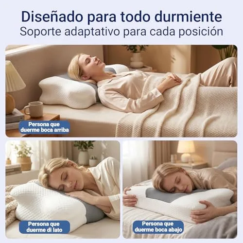 COSYLAND ▫️ Almofada Cervical e para o Pescoço - Espuma viscoelástica, design em forma de borboleta com apoio ergonómico e respirável, para dormir de lado, de barriga para cima e de barriga para baixo, 60 x 40 x 10/13 cm, cinzento 4