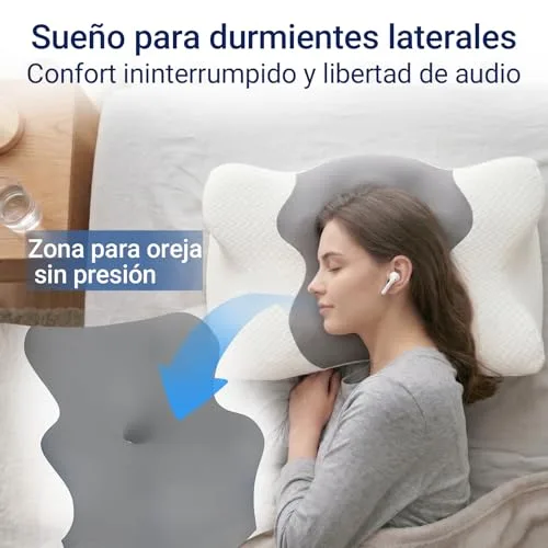 COSYLAND ▫️ Almofada Cervical e para o Pescoço - Espuma viscoelástica, design em forma de borboleta com apoio ergonómico e respirável, para dormir de lado, de barriga para cima e de barriga para baixo, 60 x 40 x 10/13 cm, cinzento 5