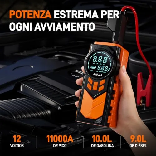 JDMCAR ▫️ Arrancador de baterias para automóveis com compressor - 4 em 1 com ecrã LCD 2
