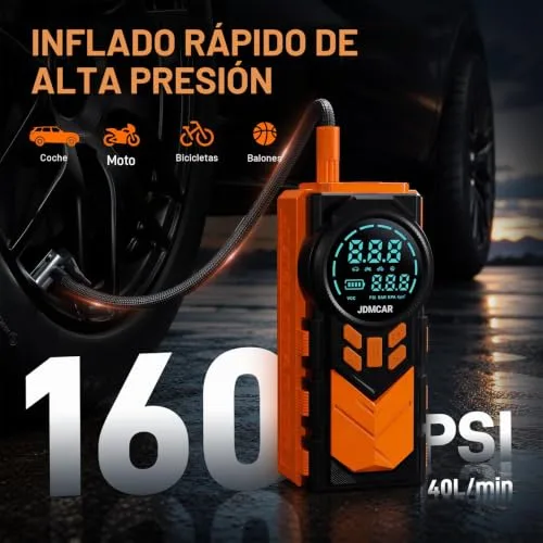 JDMCAR ▫️ Arrancador de baterias para automóveis com compressor - 4 em 1 com ecrã LCD 3