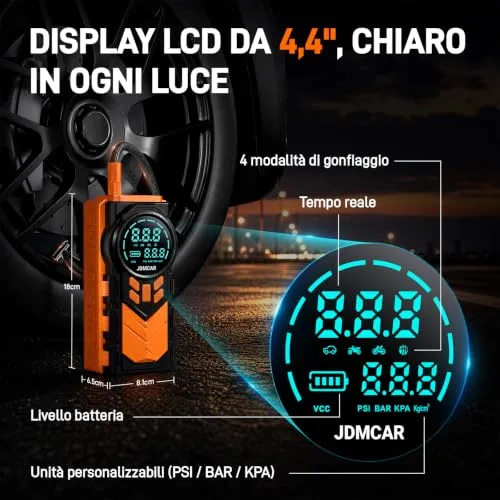 JDMCAR ▫️ Arrancador de baterias para automóveis com compressor - 4 em 1 com ecrã LCD 4