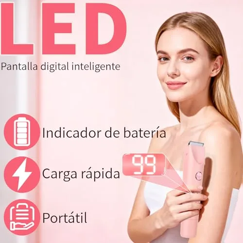 Beanify ▫️ Máquina de barbear elétrica para mulher e homem, aparador para zona do biquíni com ecrã LED, à prova de água IPX7 para utilização a seco e molhado, 2 em 1 recarregável para a zona do biquíni e rosto 2
