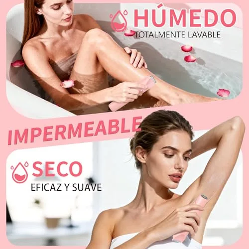 Beanify ▫️ Máquina de barbear elétrica para mulher e homem, aparador para zona do biquíni com ecrã LED, à prova de água IPX7 para utilização a seco e molhado, 2 em 1 recarregável para a zona do biquíni e rosto 4