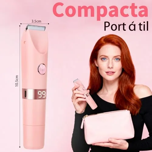 Beanify ▫️ Máquina de barbear elétrica para mulher e homem, aparador para zona do biquíni com ecrã LED, à prova de água IPX7 para utilização a seco e molhado, 2 em 1 recarregável para a zona do biquíni e rosto 7