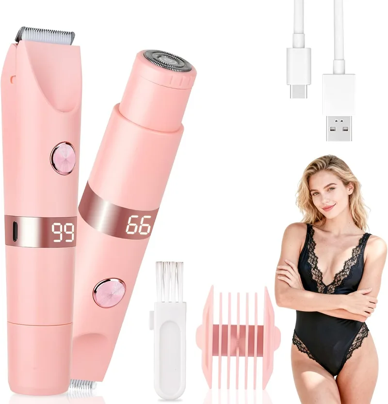 Beanify ▫️ Máquina de barbear elétrica para mulher e homem, aparador para zona do biquíni com ecrã LED, à prova de água IPX7 para utilização a seco e molhado, 2 em 1 recarregável para a zona do biquíni e rosto