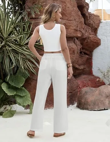 heekpek ▫️ Calças de Verão para Mulher, Largas e Fluidas, com Cintura Elástica, Confortáveis e Leves, Calças Retas com 4 Bolsos 3