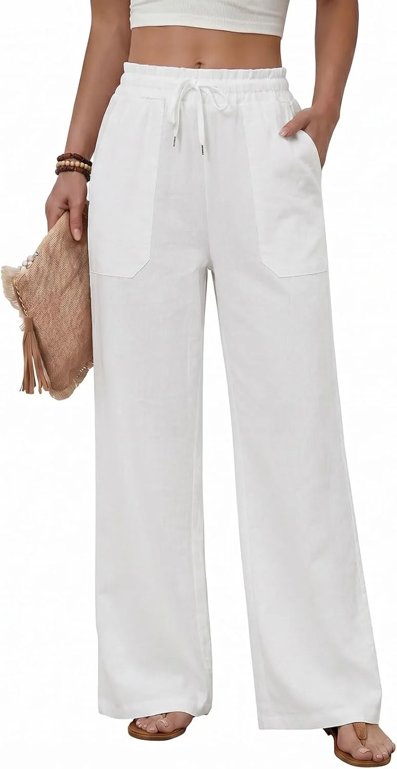 heekpek ▫️ Calças de Verão para Mulher, Largas e Fluidas, com Cintura Elástica, Confortáveis e Leves, Calças Retas com 4 Bolsos