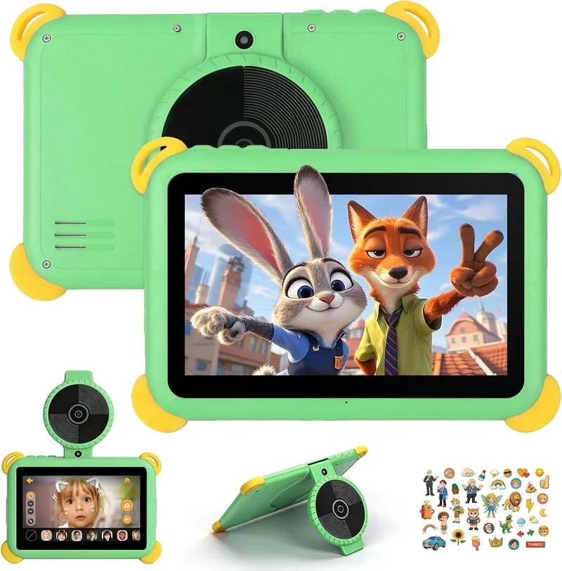 Laptok ▫️ Tablet para crianças Android 15 de 7 polegadas, 20 GB + 64 GB (1 TB expansível), WiFi 6 + BT5.4, Widevine L1, câmara com IA e funções educativas, controlo parental, tablet para crianças com caixa EVA e OTG, verde