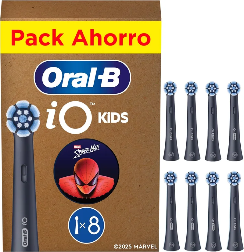 Oral-B ▫️ iO Kids Marvel Spiderman Cabeças de substituição para crianças a partir dos 6 anos, embalagem de 8 - Recambios originais para escovas de dentes elétricas iO Kids, suaves para dentes e gengivas sensíveis