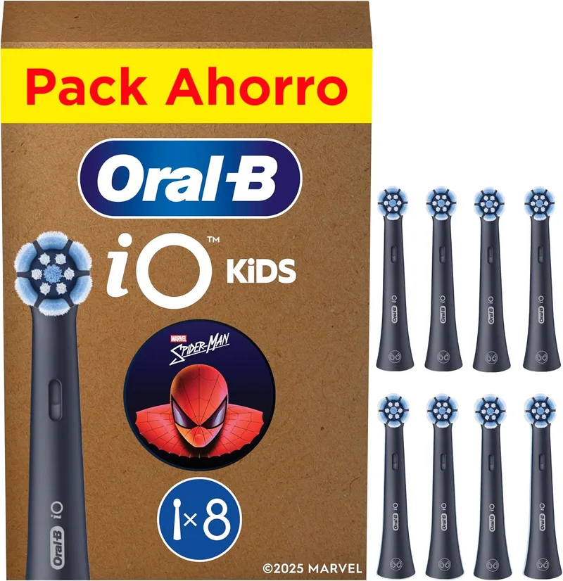 Oral-B ▫️ iO Kids Marvel Spiderman - Cabeças de escova para crianças a partir dos 6 anos, embalagem de 8