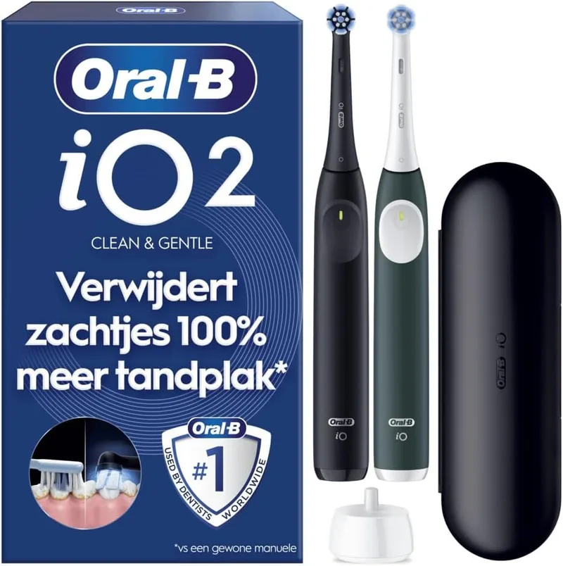 Oral-B ▫️ Escova de dentes elétrica iO Series 2, embalagem dupla, escova elétrica, inclui 2 cabeças de escova, 3 modos de escovagem para cuidados dentários, com boa avaliação (2,2) da Stiftung
