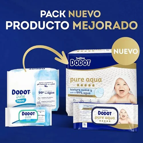 DODOT ▫️ Toalhitas Pure Aqua com textura suave para bebés, 900 toalhitas (15 embalagens de 60 unidades), com loção composta por 99% de água 2