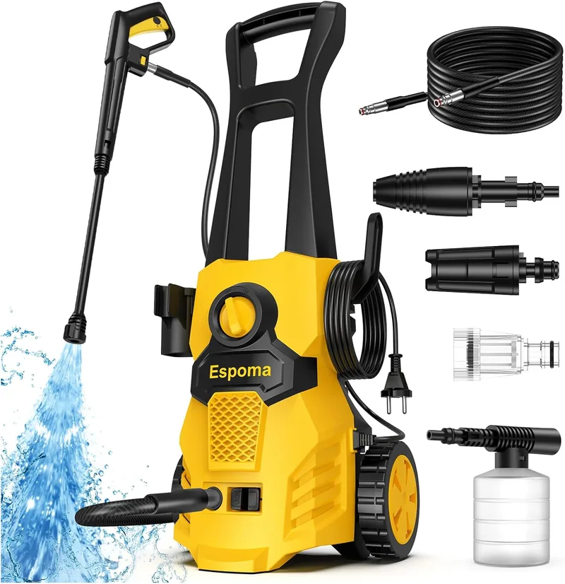 Espoma ▫️ Máquina de limpeza de alta pressão, 120 bar, 380 l/h, área de trabalho 30 m²/h, ideal para casa, jardim e carro - Inclui mangueira de 7 m, bomba de alumínio, raio de funcionamento de 12 m