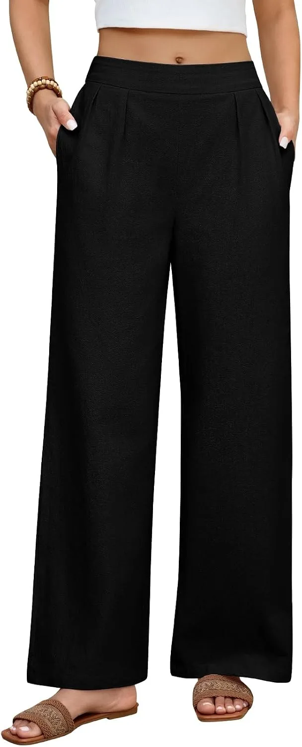 heekpek ▫️ Calças de Verão para Mulher em Algodão, Calças Largas com Cintura Elástica, Confortáveis, com Bolsos