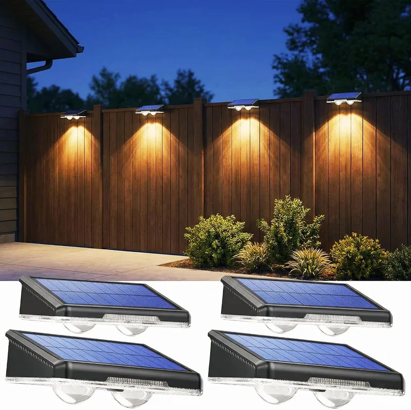 LakiHomi ▫️ Candeeiro Solar de Parede para Exterior, Conjunto de 4 Candeeiros Solares para Exterior, 3 Cores Brilhantes, IP65 à Prova de Água, Candeeiros Solares Sem Fios para Jardim, Pátio, Cobertura e Cerca