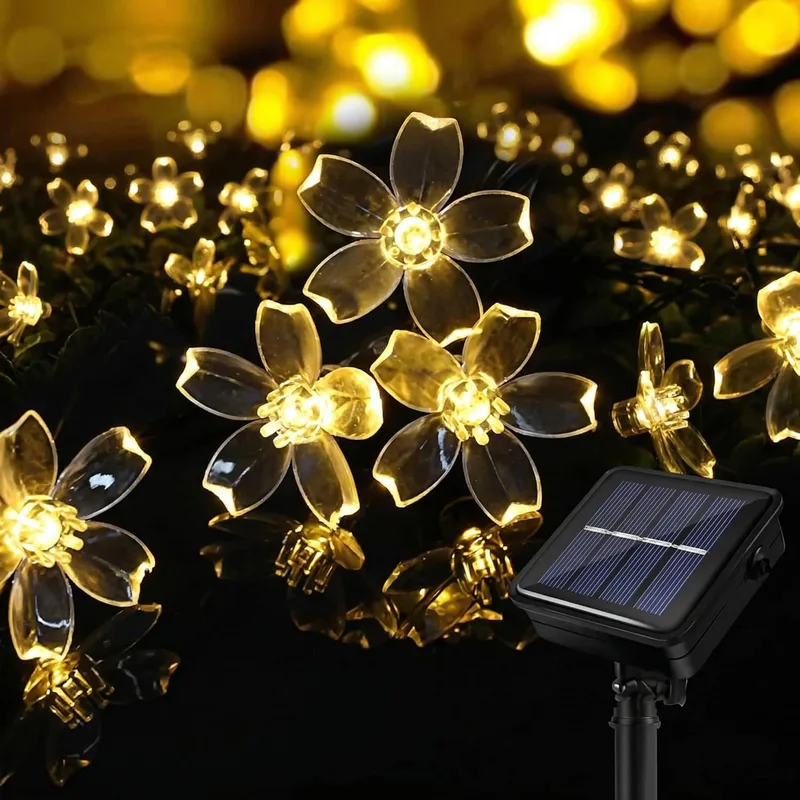 BG9D ▫️ Guirlanda solar para exterior, luzes solares de 11 m, flores para exterior, 60 LED, à prova de água, 8 modos com memória, flores LED para jardim, terraço, varanda, festa, casamento, decoração de pátio