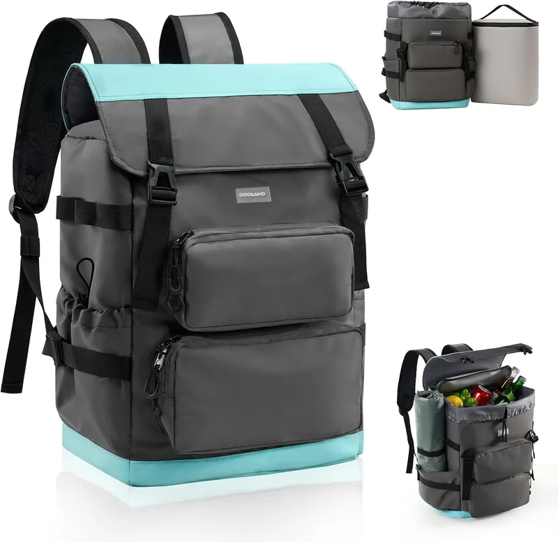 Odoland ▫️ Mochila-frigorífica 2 em 1 mochila térmica isotérmica com compartimento principal de 26 L e isolamento isotérmico de 9 L, frigorífico portátil à prova de fugas para a praia, piqueniques, viagens e família