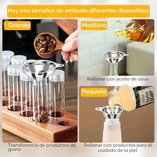 ZUPAPJO ▫️ Conjunto de 3 funis em aço inoxidável, funil em aço inoxidável com 2 escovas, para líquidos e pós 3