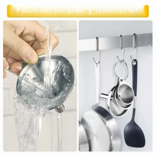 ZUPAPJO ▫️ Conjunto de 3 funis em aço inoxidável, funil em aço inoxidável com 2 escovas, para líquidos e pós 6