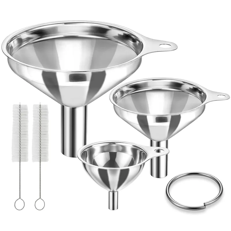 ZUPAPJO ▫️ Conjunto de 3 funis em aço inoxidável, funil em aço inoxidável com 2 escovas, para líquidos e pós