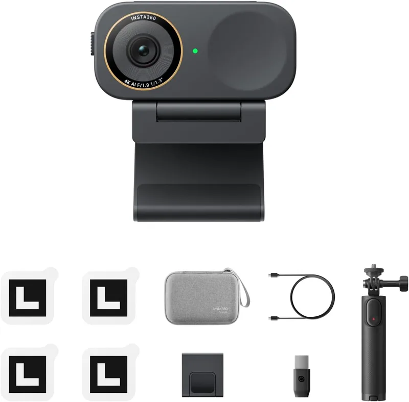 Insta360 ▫️ Link 2C Pro Pacote Get-Set – Webcam 4K para PC/Mac com sensor de 1/1,3”, desempenho em condições de pouca luz, enquadramento automático, HDR e microfones com cancelamento de ruído, compatível com plataformas de vídeo