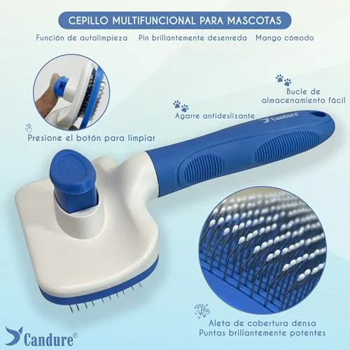 Candure ▫️ Pente para cães e escova para gatos que remove pêlo curto morto dos animais de estimação; escovas de higiene em aço inoxidável que desembaraçam os nós, para animais de estimação pequenos, médios e grandes (escova azul-celeste) 2