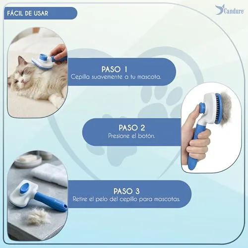 Candure ▫️ Pente para cães e escova para gatos que remove pêlo curto morto dos animais de estimação; escovas de higiene em aço inoxidável que desembaraçam os nós, para animais de estimação pequenos, médios e grandes (escova azul-celeste) 3