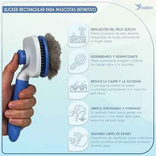 Candure ▫️ Pente para cães e escova para gatos que remove pêlo curto morto dos animais de estimação; escovas de higiene em aço inoxidável que desembaraçam os nós, para animais de estimação pequenos, médios e grandes (escova azul-celeste) 5