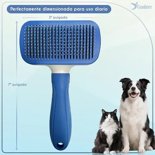 Candure ▫️ Pente para cães e escova para gatos que remove pêlo curto morto dos animais de estimação; escovas de higiene em aço inoxidável que desembaraçam os nós, para animais de estimação pequenos, médios e grandes (escova azul-celeste) 6