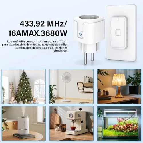AMIPOW ▫️ Tomada com controlo remoto, tomada sem fios de 16 A e 3840 W, alcance de funcionamento de 100 pés, com controlo remoto magnético para eletrodomésticos e candeeiros 6