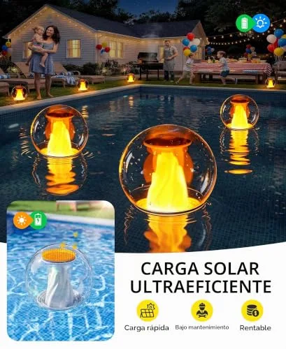 PoolLeader ▫️ Luzes solares flutuantes para piscina com efeito de chama dinâmico 2