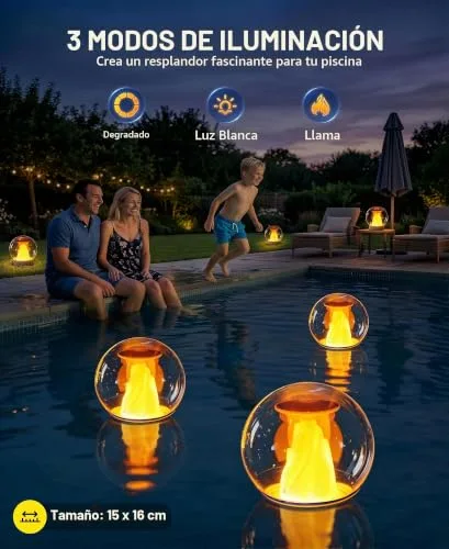 PoolLeader ▫️ Luzes solares flutuantes para piscina com efeito de chama dinâmico 3
